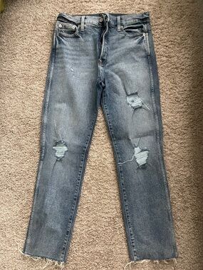 GAP Women's Distressed Straight-Leg Jeans in Medium Blue